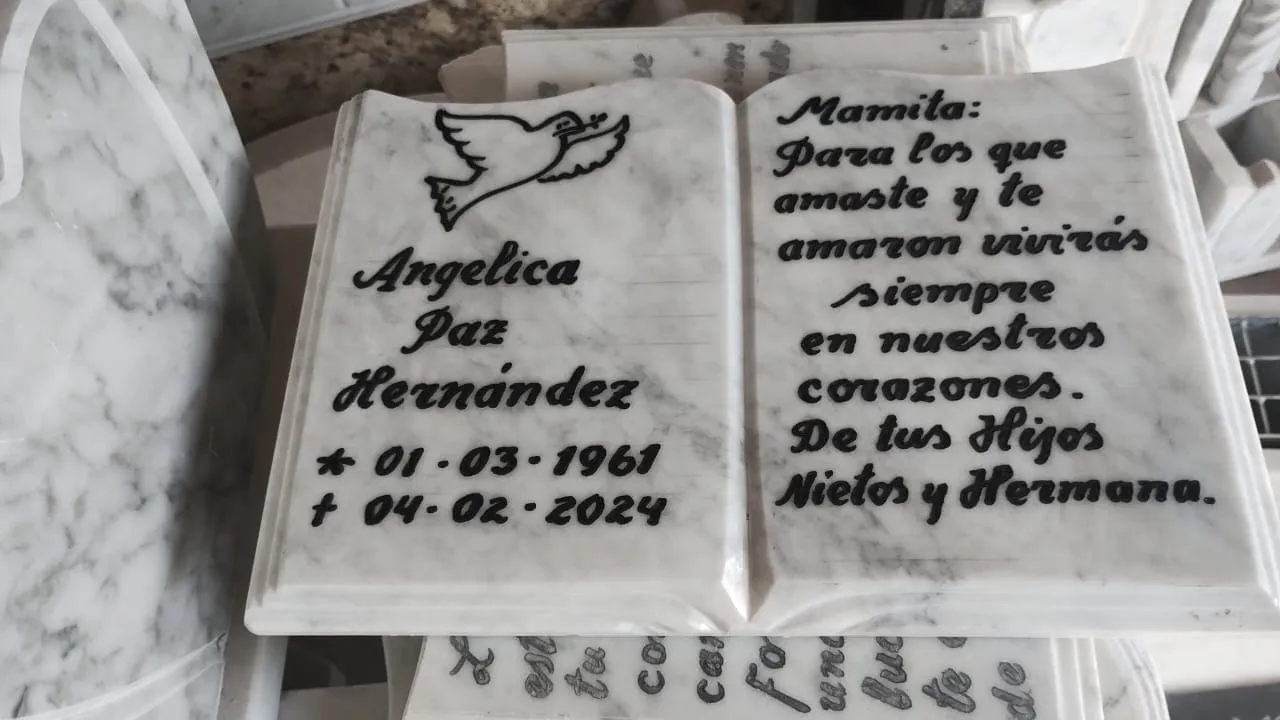 Trabajo en mármol realizado por Cat any — Libros y placas