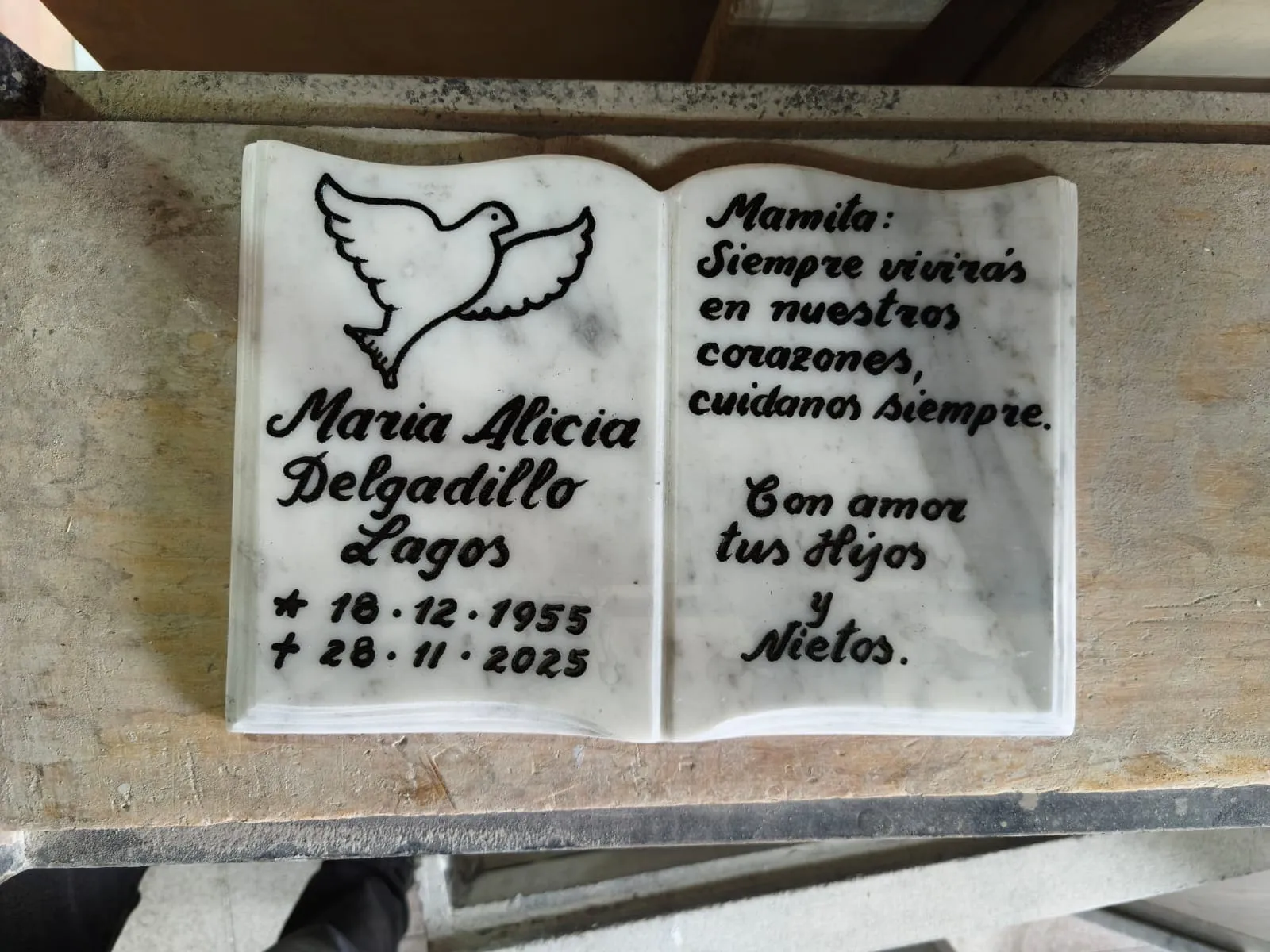 Trabajo en mármol realizado por Cat any — Libros y placas